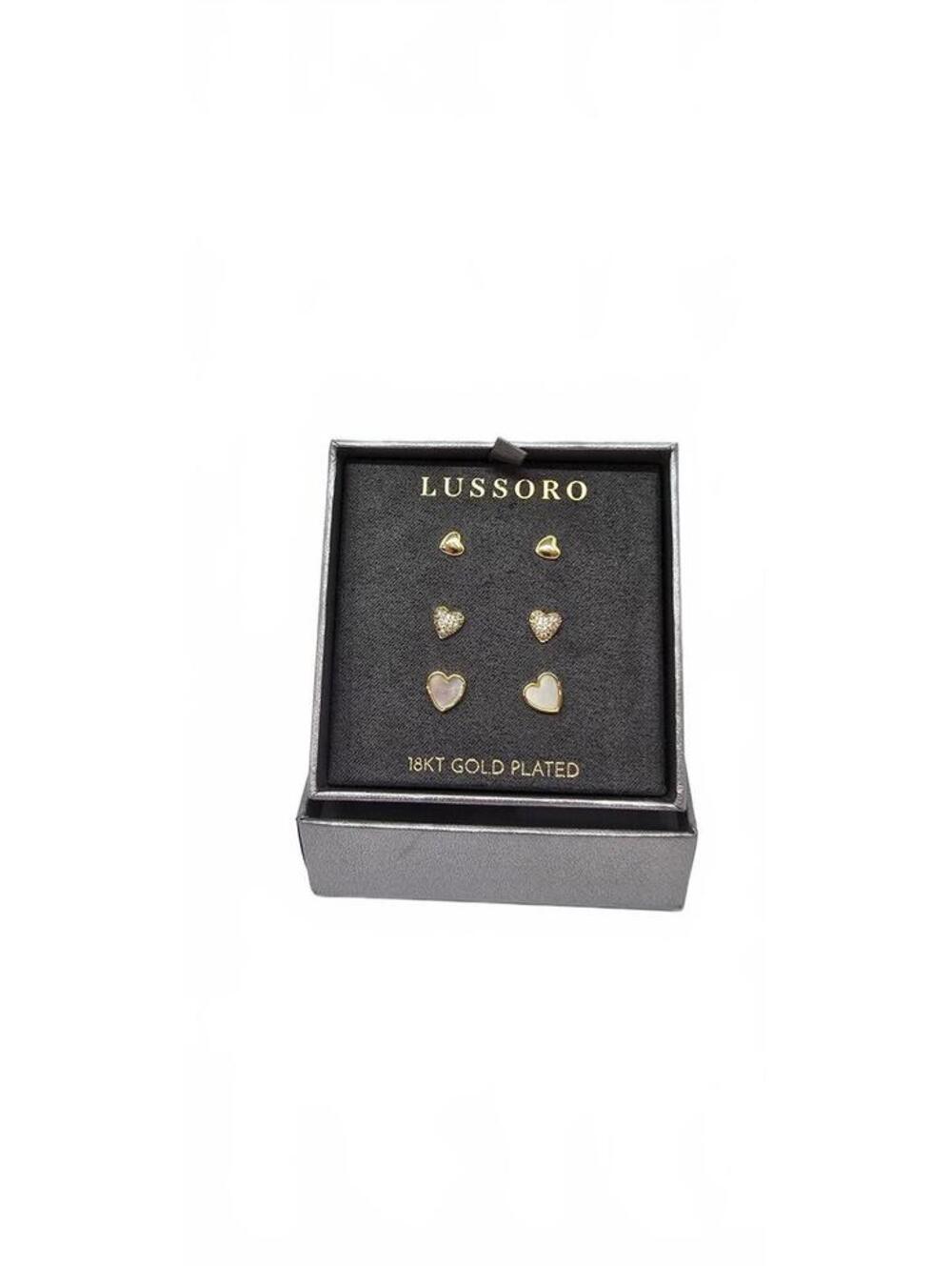 Lussoro 18KT Gold Plated Heart Stud Earring Set - 3 Pairs